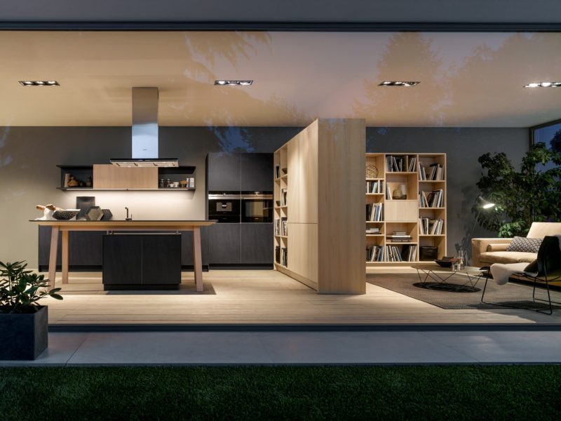 Design Küche mit Wohnzimmer